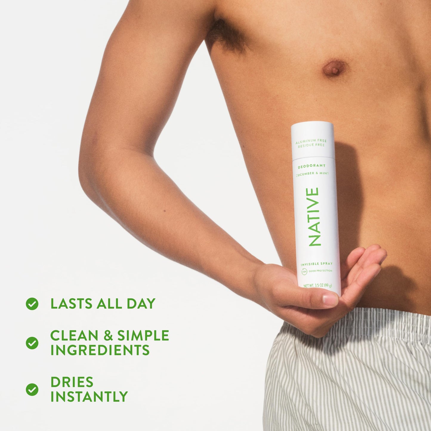 Native Deodorant & Body Spray, Cucumber & Mint, 72-Hour Odor Protection for Underarms & Body, Aluminum Free, Quick Drying, 3.5 oz