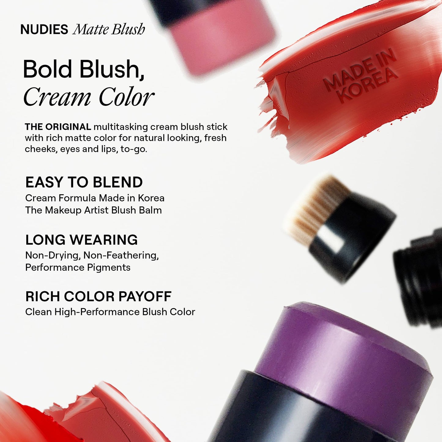 Nudestix Nudies Blush Stick – 3-in-1 Cream Blush for Cheeks, Eyes & Lips with Built-In Brush | Soft Matte Finish for a Natural Flush | Clean, Vegan & Travel-Friendly Makeup (Bubba)