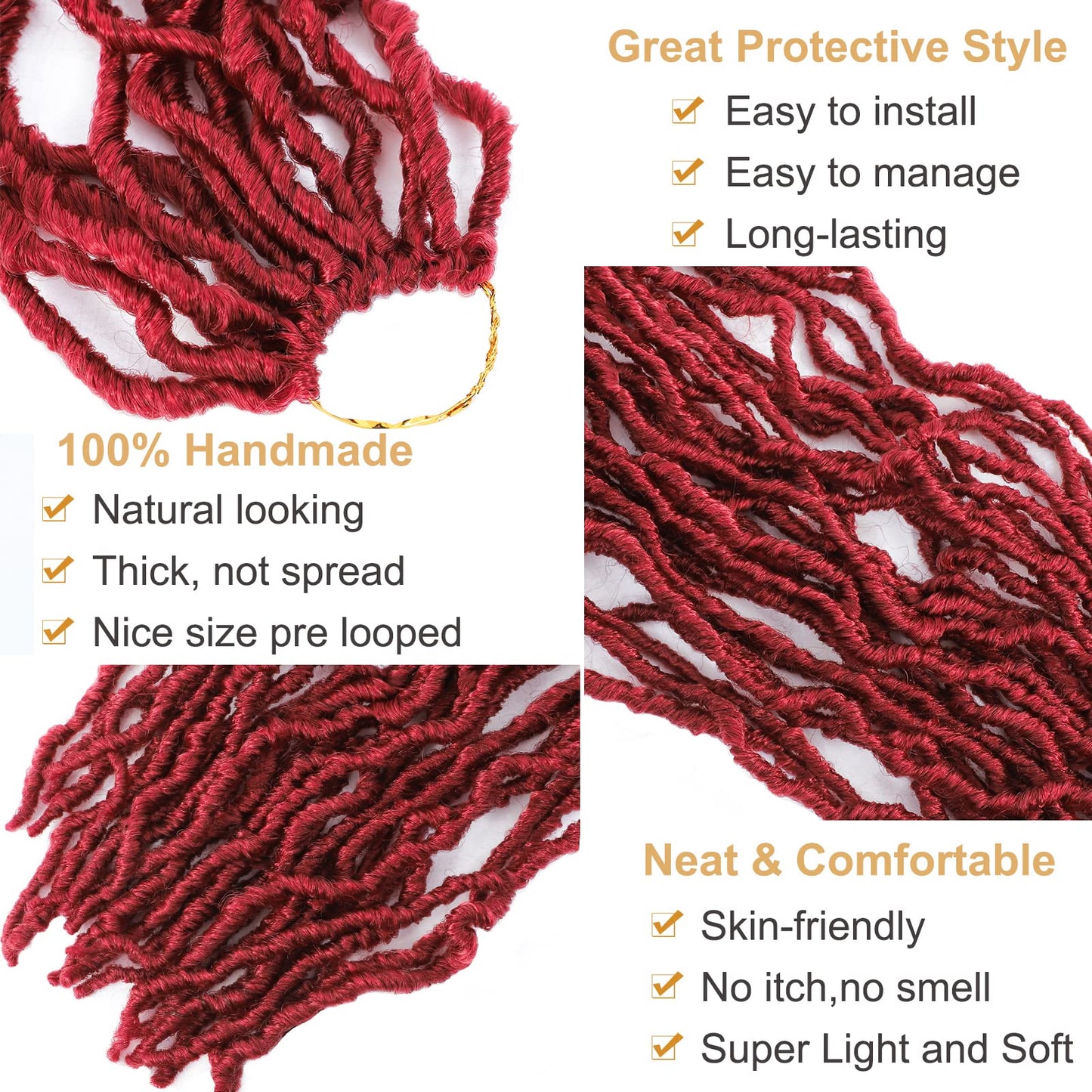 Alrence Faux Locs Crochet Hair 36 Inch 7 Packs Soft Locs Burgundy Red