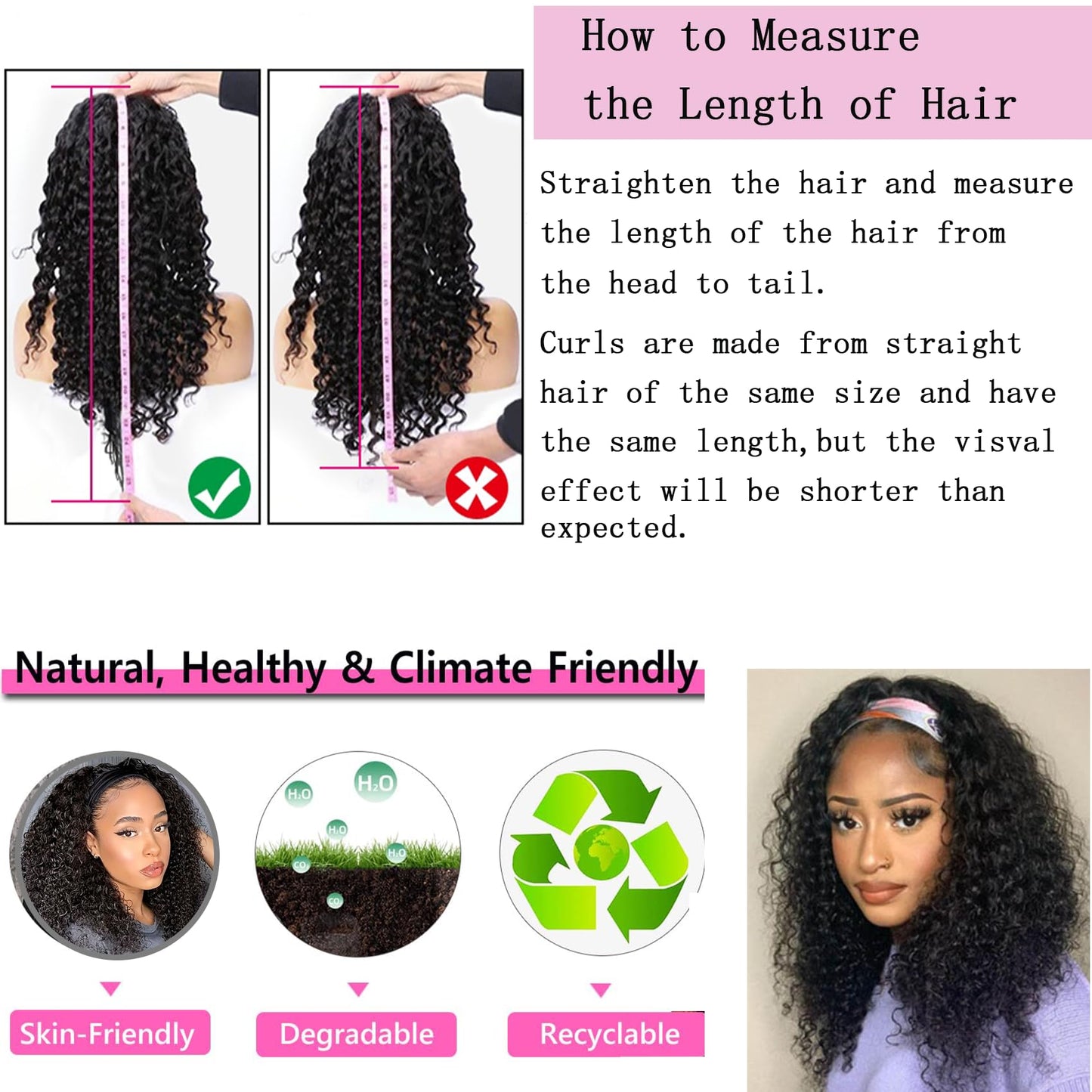 Semicaopㅤ Headband Wig Human Hair Curly Wigs for Black Women 14 inch Wigs Human Hair Glueless Wear and Go None Lace Front Wig Headband Wigs Machine Made 150% Density Natural Color