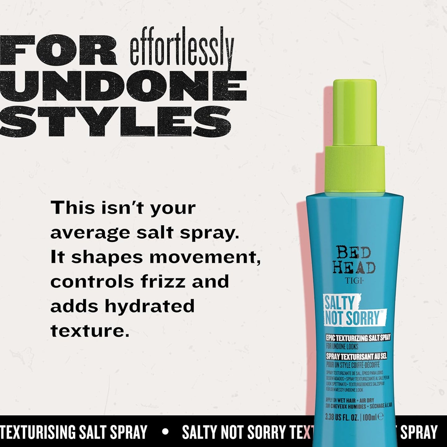 Bed Head Salty Not Sorry Texturizing Salt Spray - Effortless Natural Hairstyles, 3.38 fl oz