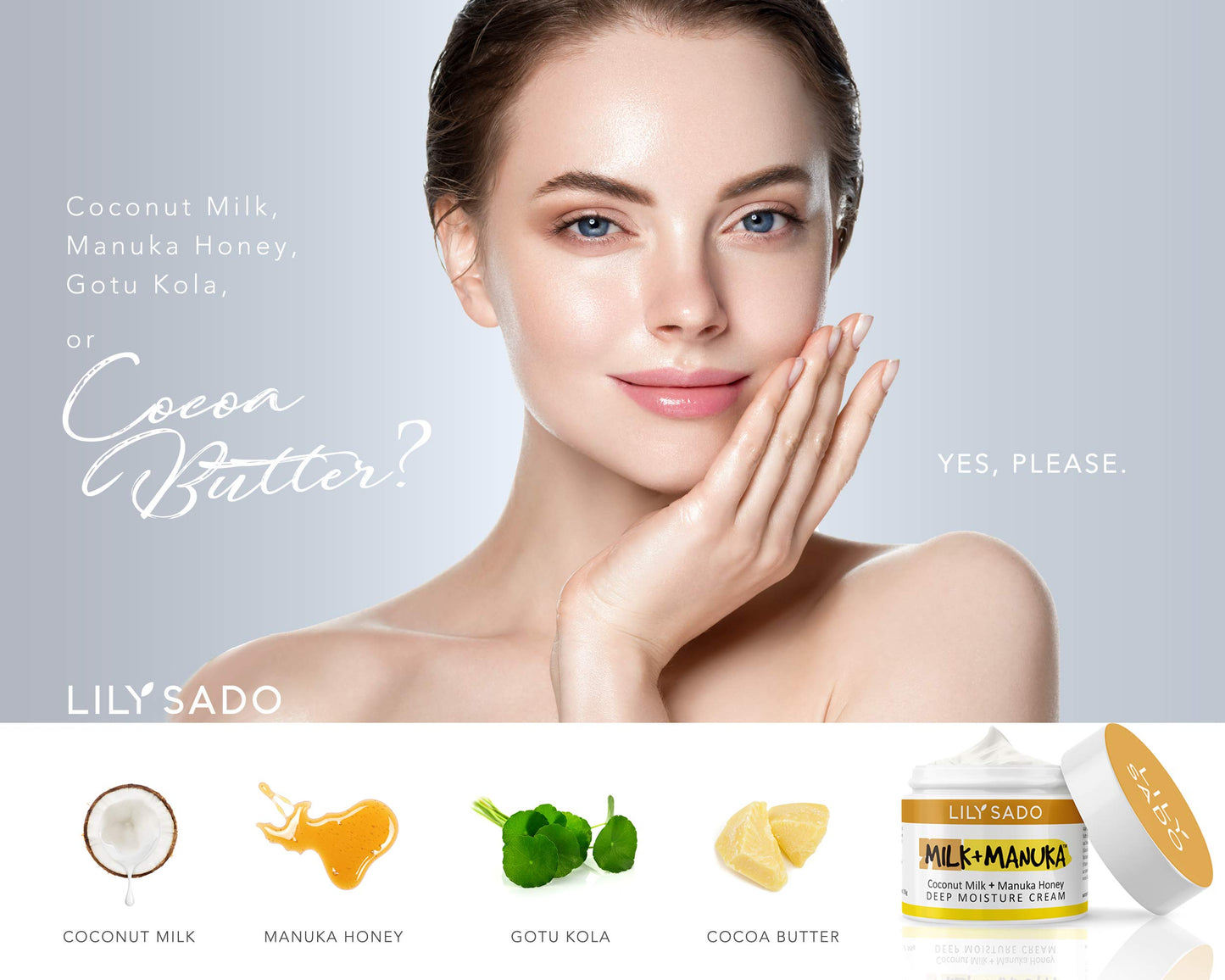 LILY SADO MILK+MANUKA™ Coconut Milk & Manuka Honey Natural Face Moisturizer - Non Greasy Organic Facial Cream with Cocoa Butter & Gotu Kola - Amazing Anti-aging, Cruelty-Free Formula. For Women & Men