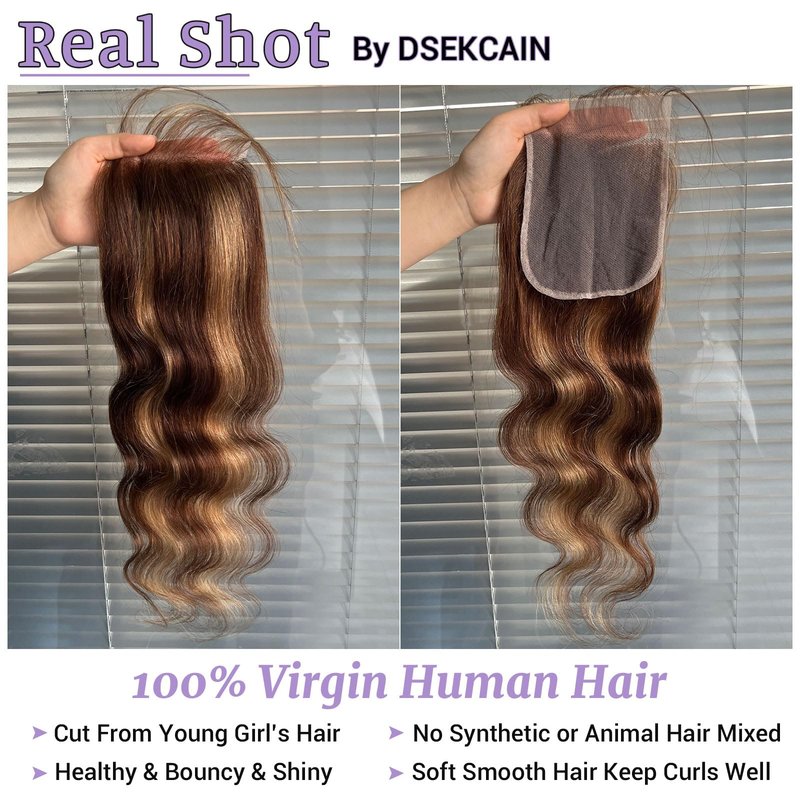 DSEKCAIN 27# Honey Blonde 2x6 Body Wave Lace Closure 100% Real Human Hair 14 Inch