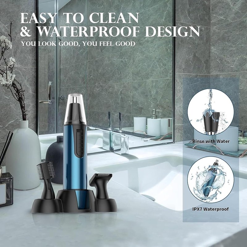AREYZIN Nose Hair Trimmer for Men - 3-in-1 Painless Rechargeable Ear & Nose Grooming Kit | IPX7 Waterproof, Dual Edge Blades