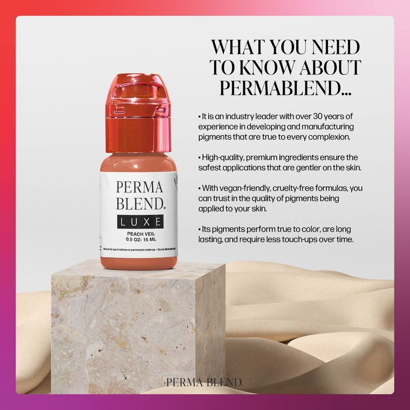 Perma Blend Luxe - Peach Veil - Vegan Lip Tattoo Ink - Soft Peach Microblading Pigment with Medium-High Opacity and Warm Base - Lip Blush & Permanent Makeup - Cruelty-Free (0.5 oz)