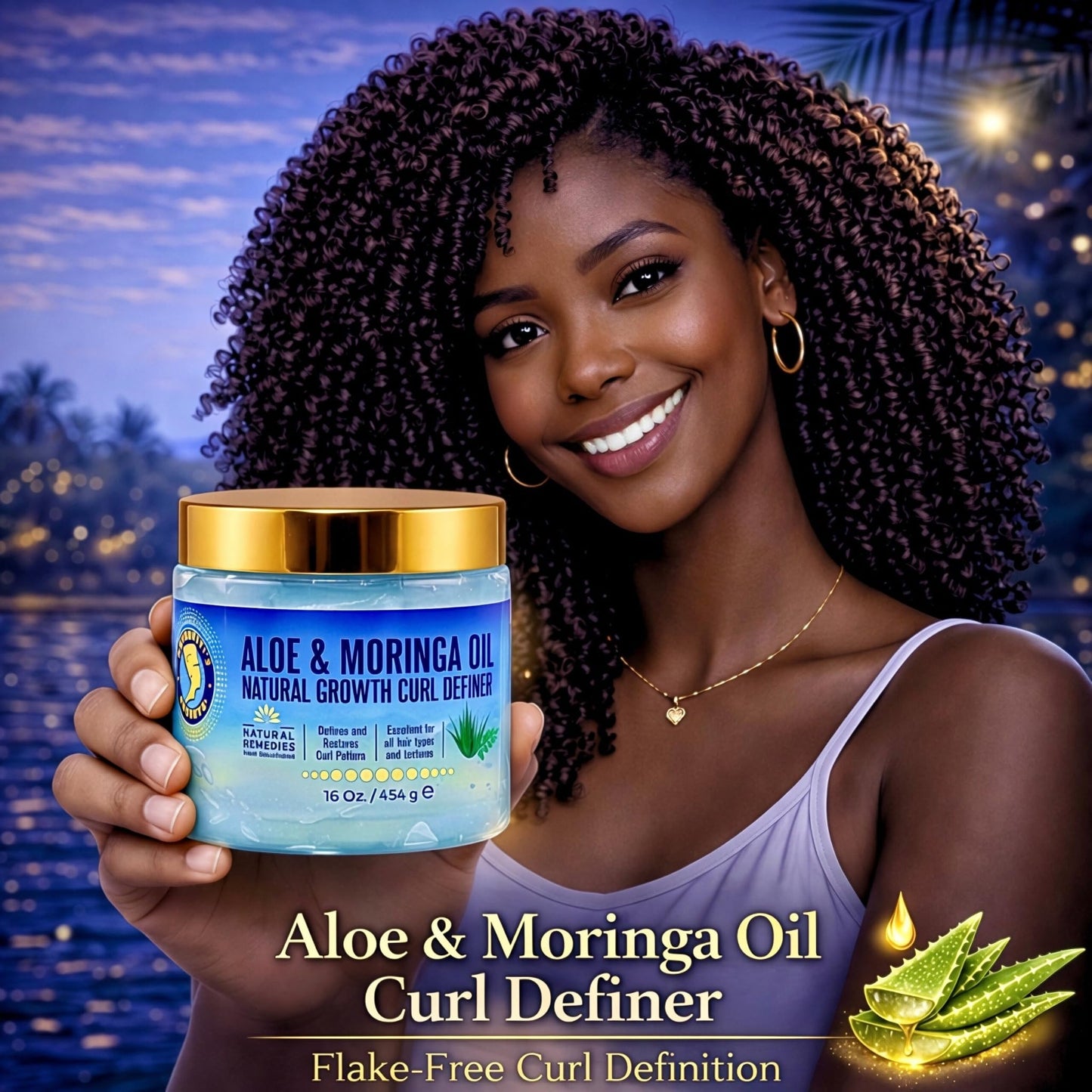 Nefertiti's Secrets Natural Growth Curl Definer Gel | Aloe Vera and Moringa Oil for Hair Strength & Moisture | Strong Hold | Frizz Controller | Hair Curling Gel for Women & Men | 16 Oz / 454 mL