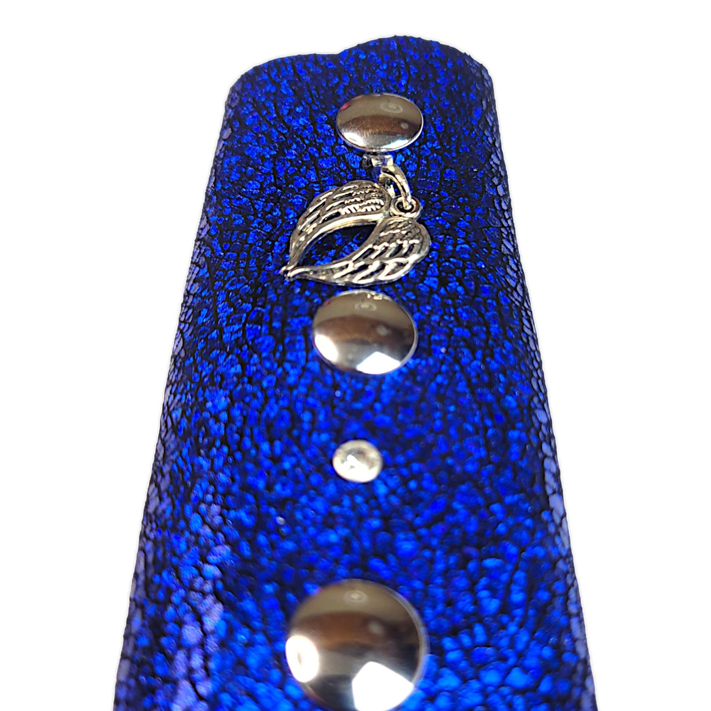 BLUE Glitter Leather Hair Wrap 6" inch to 22" - Handmade Ponytail Sleeve Long Hair Protector Frizz Saver | Colorful Bike Hair Tie Motorcycle Helmet Accessory Fringe & Crystals Made in USA (8 inch)