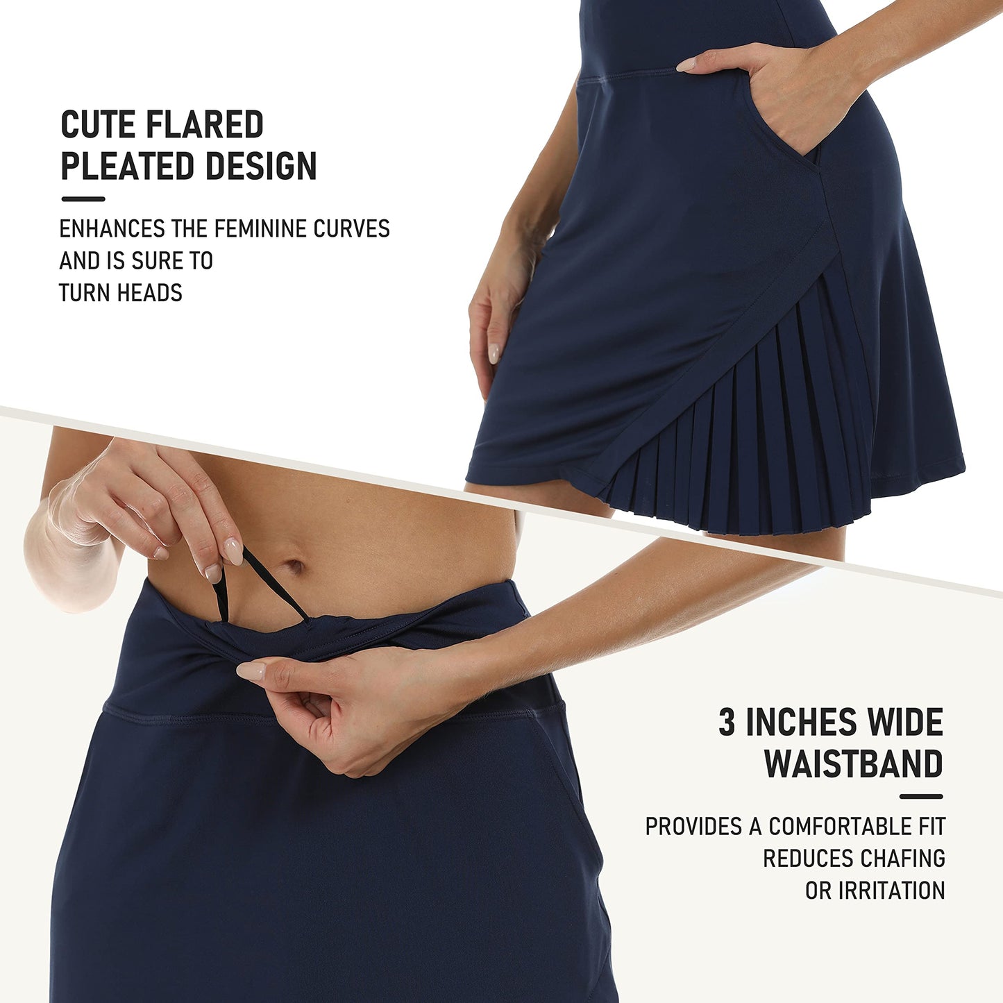 MoFiz Women's Tennis Skirts High Waisted Lightweight Athletic Golf Skorts Skirts Ladies Casual Skort with Pockets Navy XL