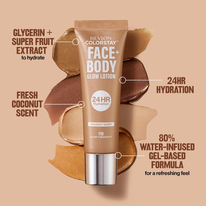 Revlon ColorStay Face & Body Glow Lotion, Hydrating Glow Moisturizer, 24HR Hydration, Illuminating Luminizing Shimmer, 120 It's Giving Sun