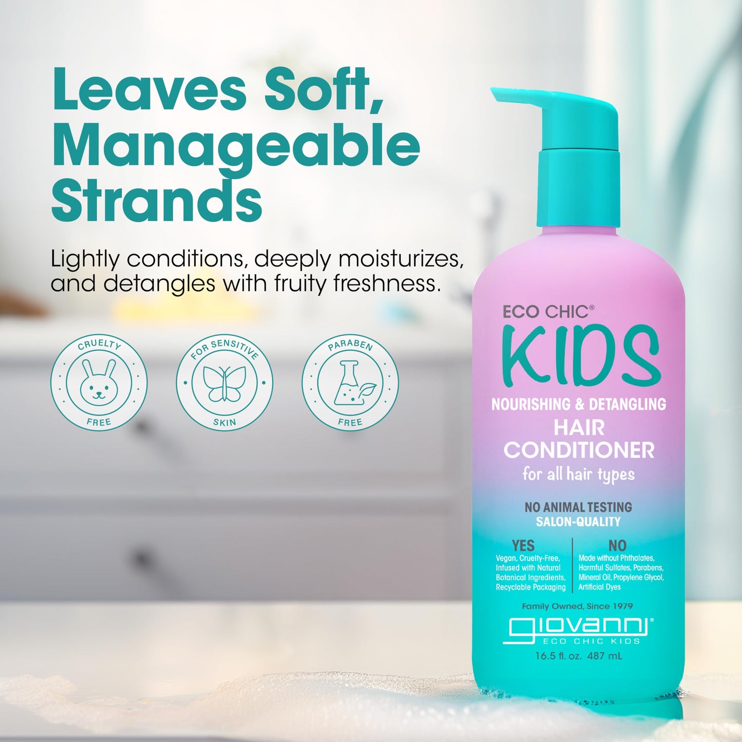 Eco Chic KIDs Nourishing & Detangling Hair Conditioner - Kids Detangler, for All Hair Types, Fresh Scent, Gentle Solution, Salon Quality, Vegan - 16.5 Fl Oz (Pack of 2)