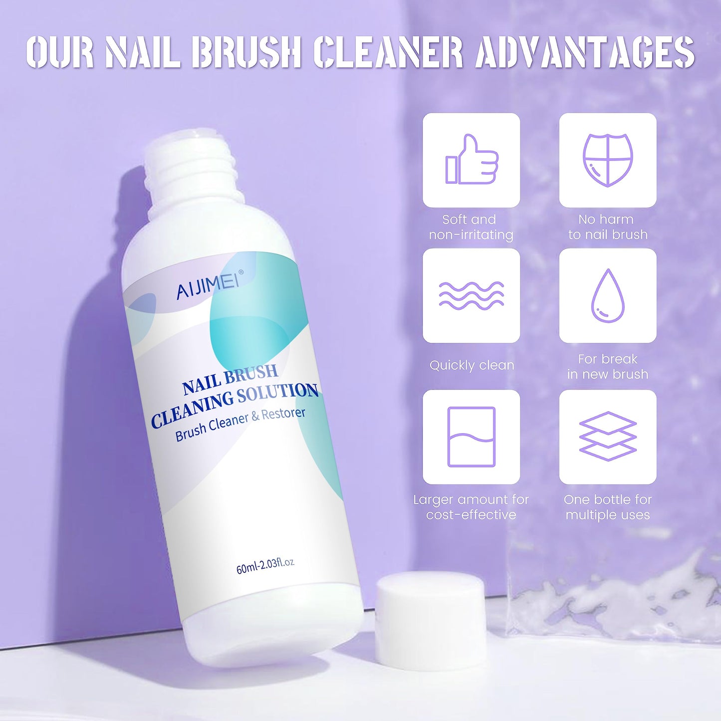 Nail Brush Cleaner Gel Restorer Solution Acrylic Nail Brush Cleaner Gel Quickly Clean for Acrylic Nail Brushes,Glitter Gel Nail polish Brushes,Builder Hard Gel Brush (60mlSet)