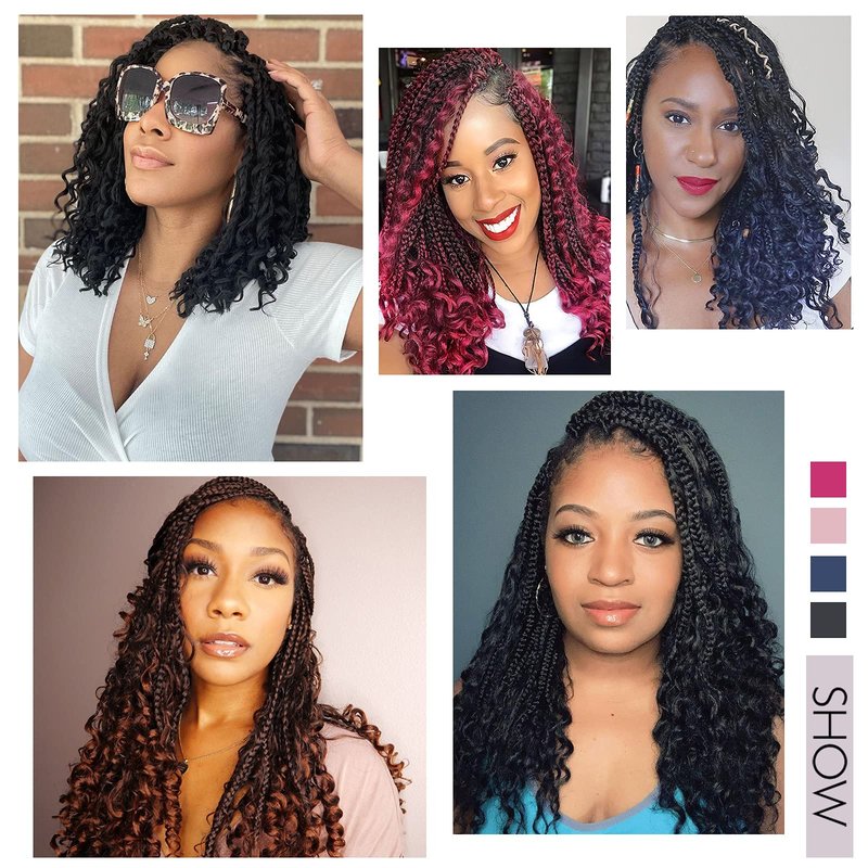 Goddess Box Braids Crochet Hair With Curly Ends 22 Inch Bohomian Box Braids Crochet Braids 8 Packs 3X Crochet Braids Synthetic Braiding Hair Extension for Black Women (22 Inch (Pack of 8), 1B)
