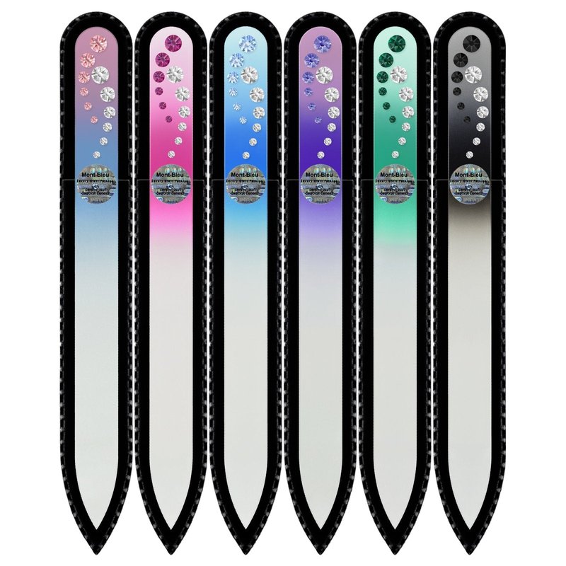 Mont Bleu Gift Set of 5 + 1 Free Glass Nail Files Hand Decorated with Crystals - Gifts for Friends - Czech Tempered Glass - Excellent Nail Filing Tools - Gifts - Crystal Nail File