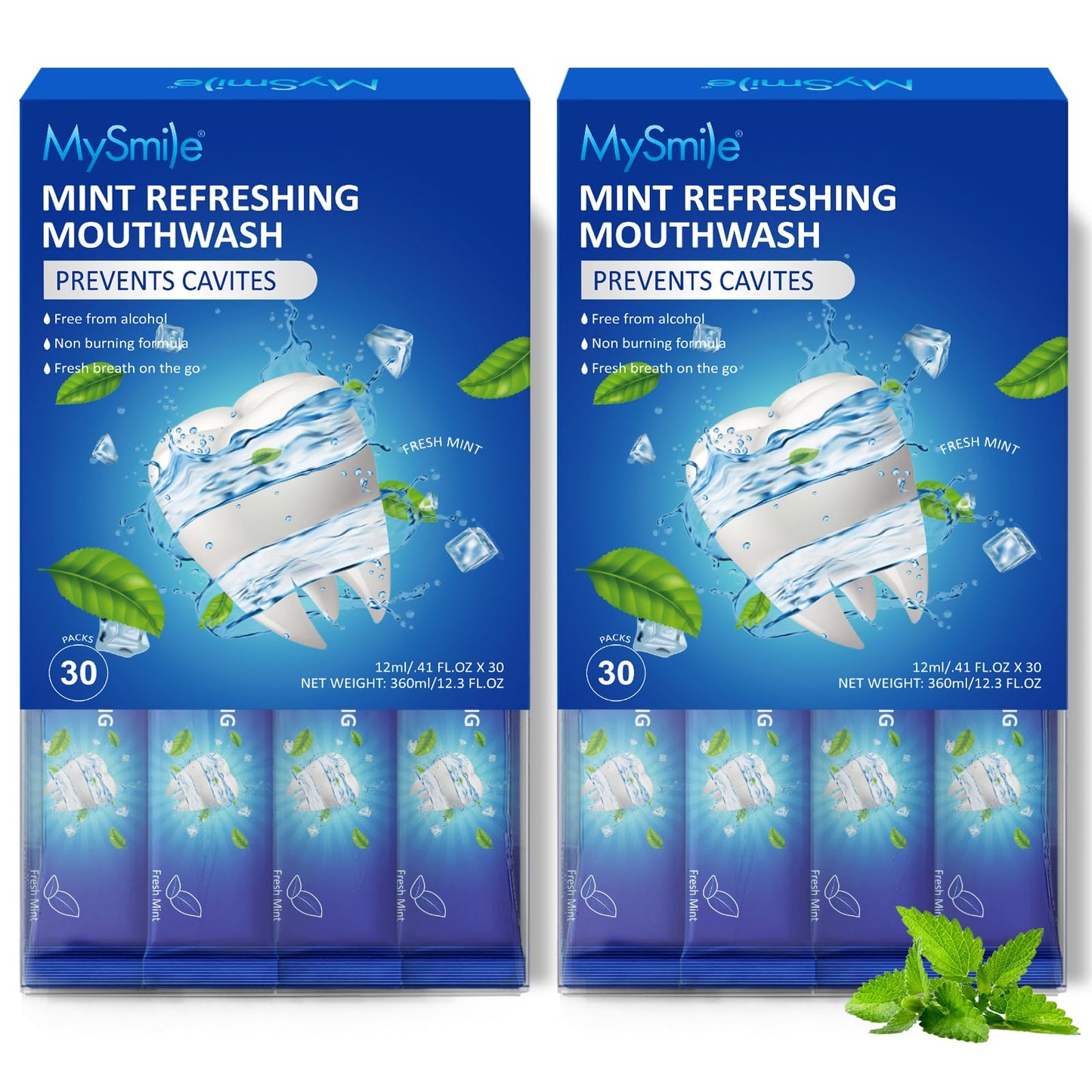 MySmile Mouthwash Alcohol Free, Mouth Wash for Adults, Travel Mouthwash Helps Kill 99% of Bad Breath Germs, Prevents Cavities, Fluoride Free, Fresh Mint