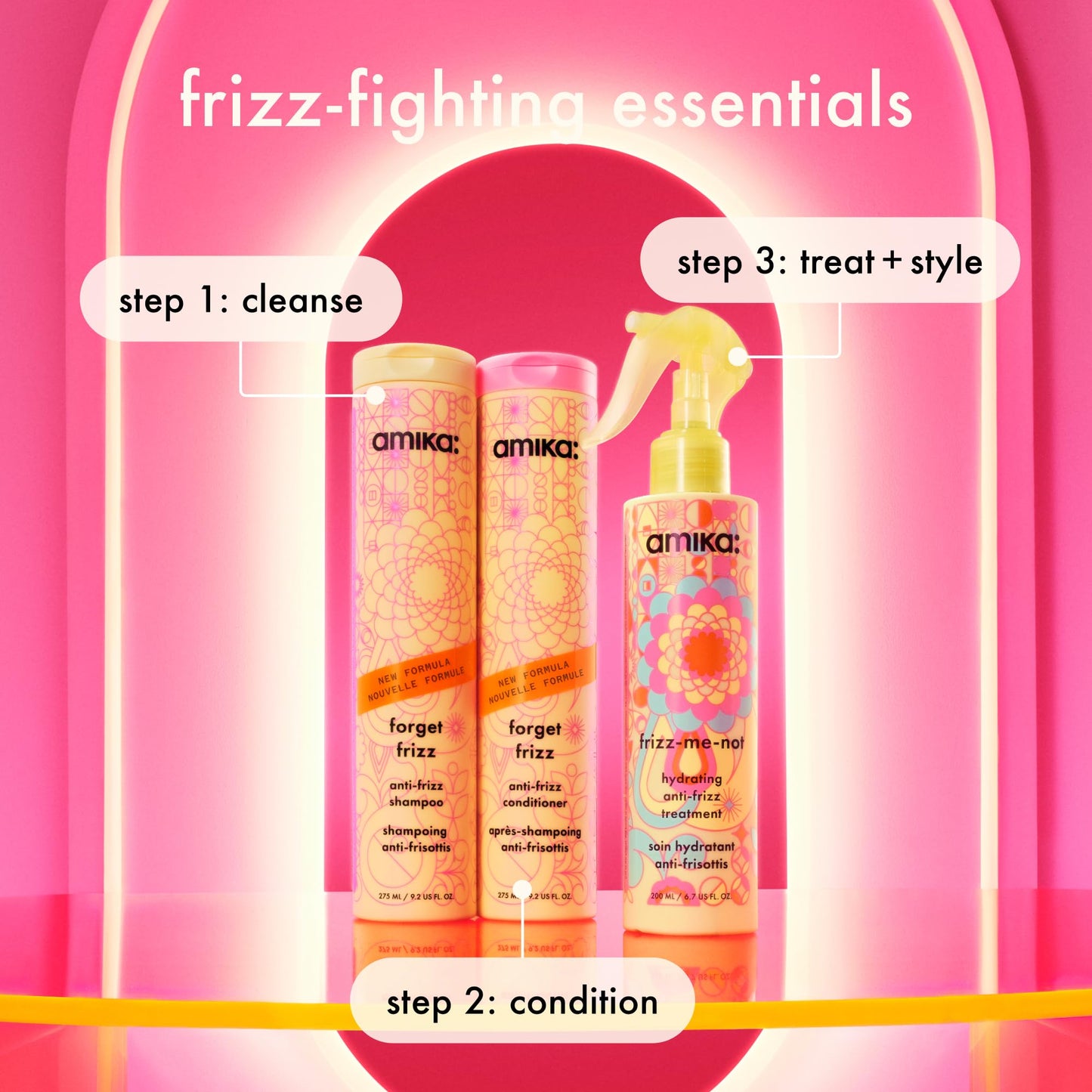 amika forget frizz anti-frizz conditioner, 275ml | smoothing, humidity protection, up to 72 hour frizz control + lightweight hydration, for medium to thick coarse hair types 2a-4c