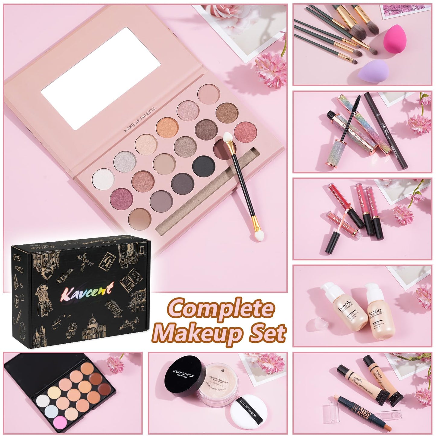 KAVCENT Makeup Kit Makeup Sets for Teens Makeup kits for Women Teenagers Make up Eyeshadow Palette Foundation Concealer Lipgloss Loose Powder Makeup Kit for Women Full Kit