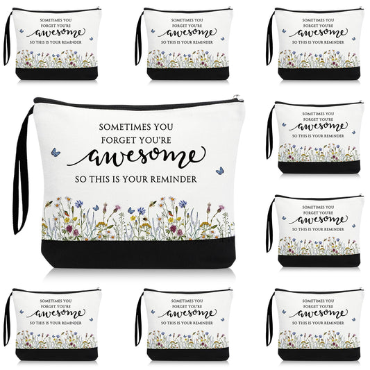 Reginary Makeup Bags Gifts for Women Bulk Inspirational Flower Canva Cosmetic Bag with Zipper You Are Awesome Thank You Gift for Nurse Staff Employee Coworker Team Nurse(30 Pcs,Gratitude)
