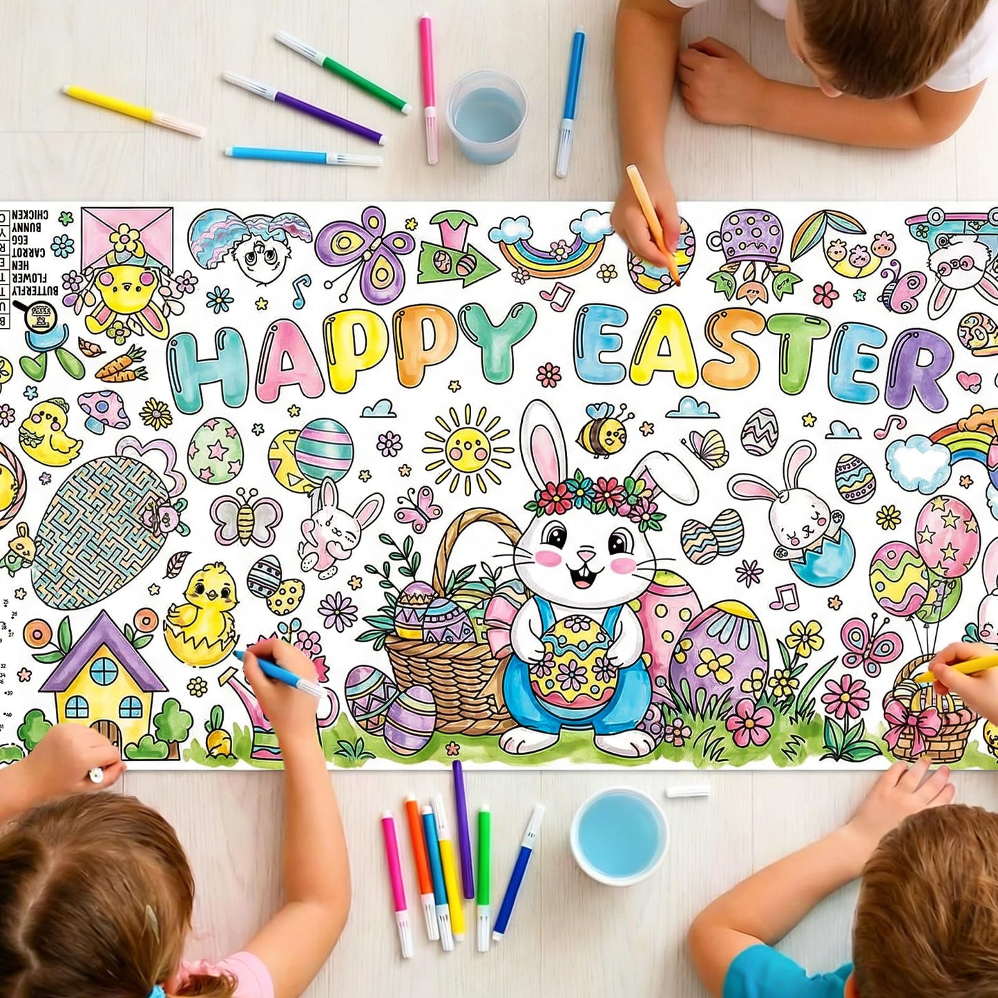 Easter Giant Coloring Poster/Tablecloth, 30 x 72 Inch Jumbo Craft for Kids Art Crafts Paper Banner Kids Games Activities,Coloring Tablecloth Crafts for Easter Classroom Wall School Home Parties