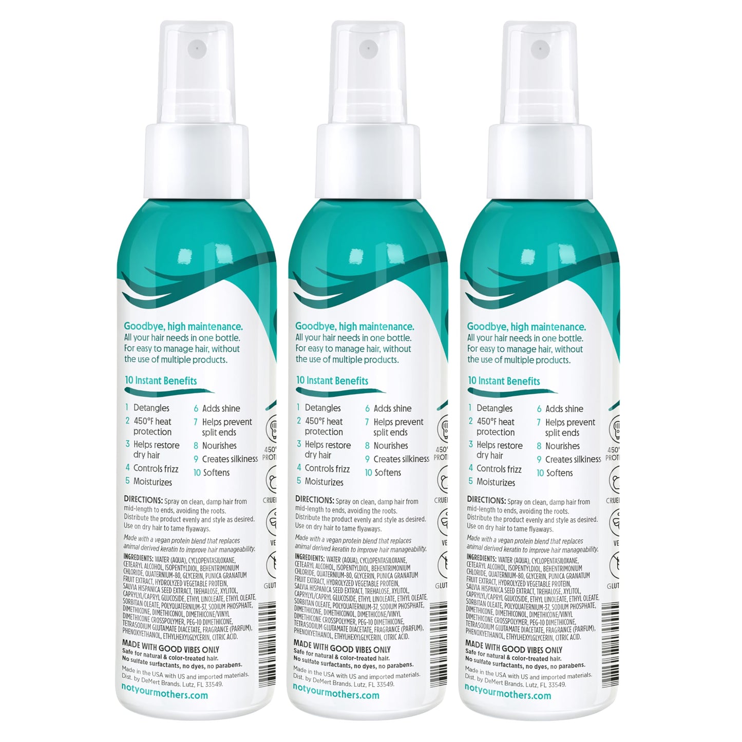 Not Your Mother's All Eyes On Me 10-In-1 Hair Perfector (3-Pack) - 6 fl oz - Heat Protectant for Hair - Moisturizing Detangler Spray and Frizz Control