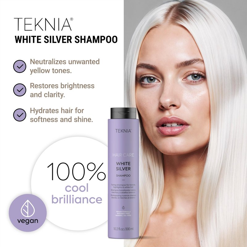 Lakmé Teknia White Silver Shampoo, Toning Shampoo for Blondes and Bleached Hair, 10.2 Fl Oz