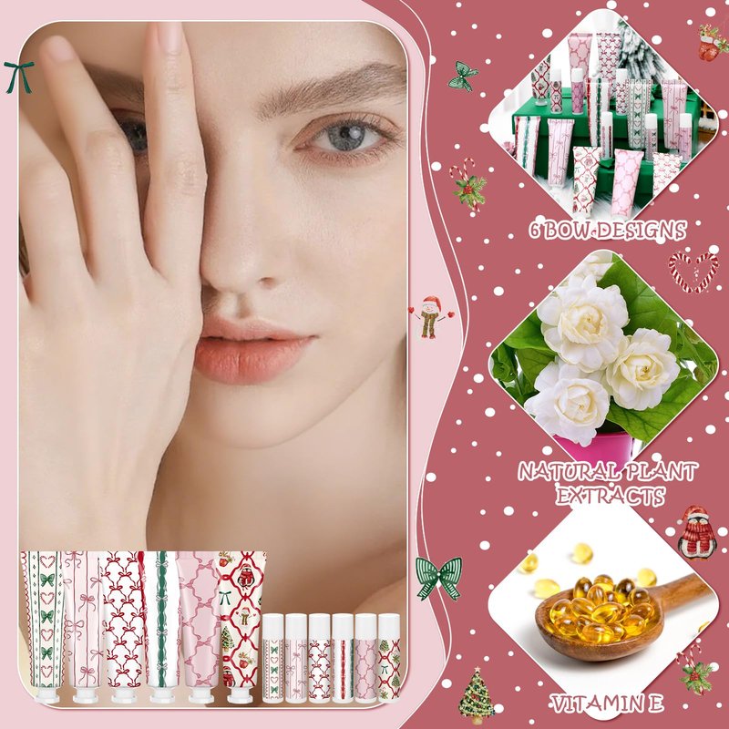 Dansib 72 Pcs 36 Sets Valentine's Day Hand Cream and Lip Balm Bulk Gift Set, 6 Scents Coquette Bow Valentine's Day Travel Size Hand Lotion Lip Care Gift for Women Staff Coworkers