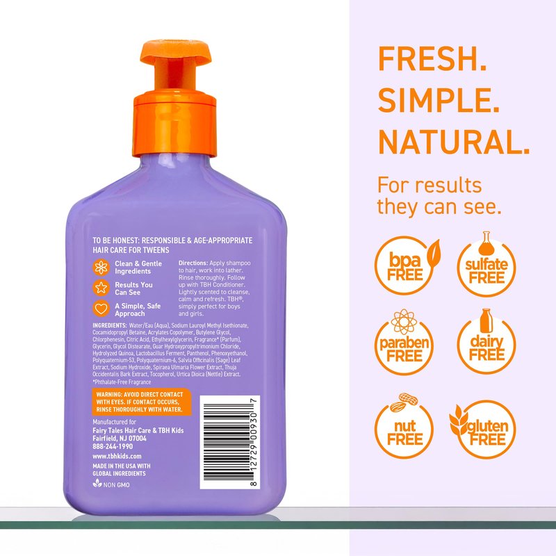 TBH Teen & Kids Shampoo - Lightweight and Detangling Hydrating Hair Shampoo for Dry, Oily, Fine, Curly, and All Hair Types - Tween and Kids Shampoo - Sulfate, Paraben Free - 12 oz