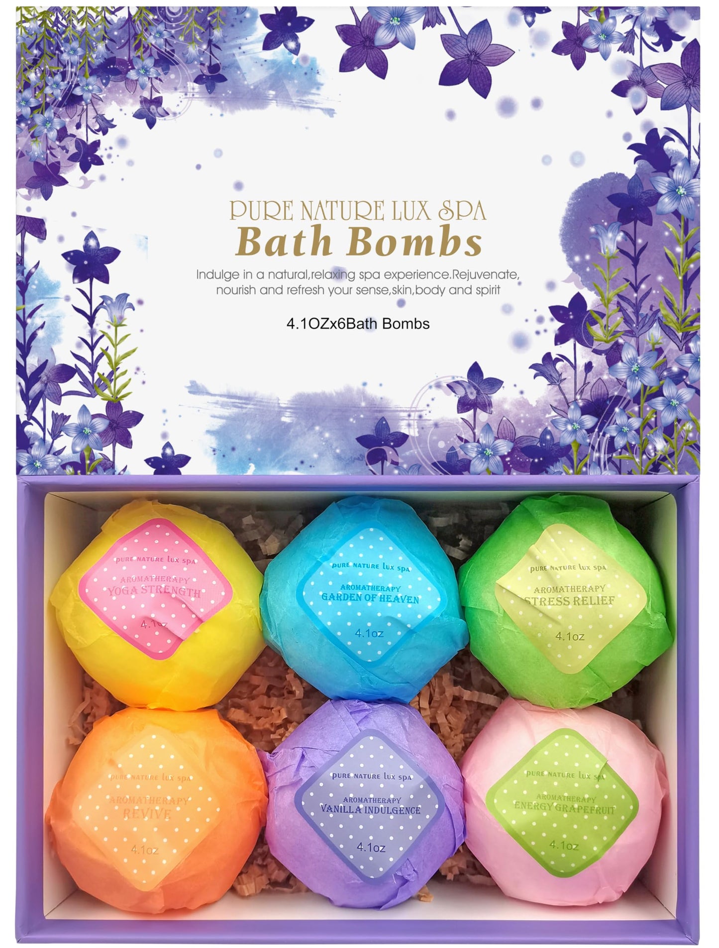 Pure Nature Bath Bombs Gift, Set 6, and Aromatherapy Shower Steamers, Set 6