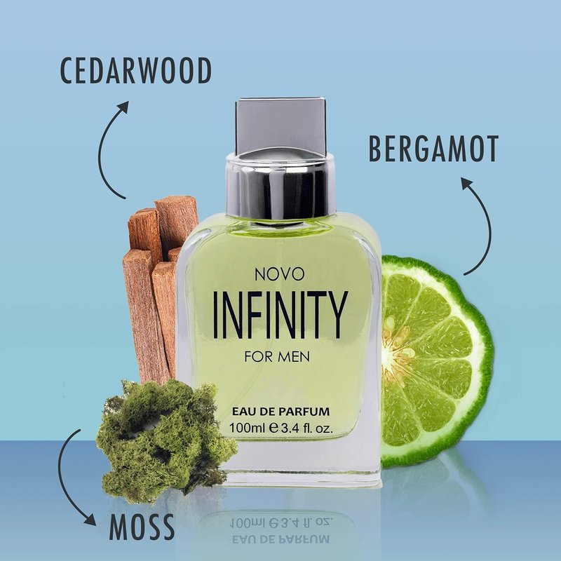 NovoGlow Infinity Eau De Parfum for Men - Refreshing Citrus & Floral Scent | 3.4 Fl Oz Perfect Gift Option