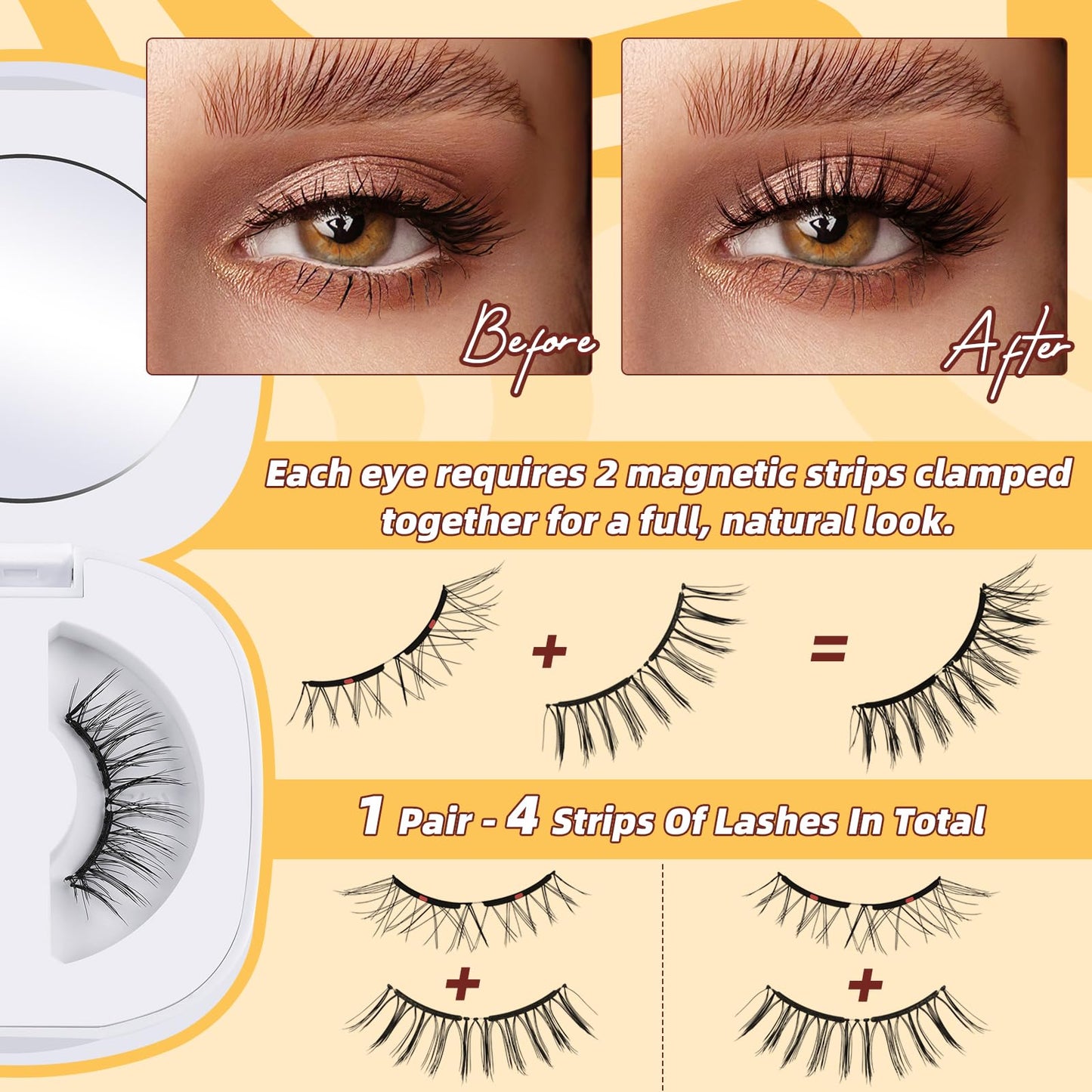 QUEWEL Magnetic Eyelashes, Reusable No Glue Needed Magnetic Eyelashes Kit with Applicator Lash Clusters Kit without Eyeliner So Soft and Easy to Wear and Remove (G-RC01)