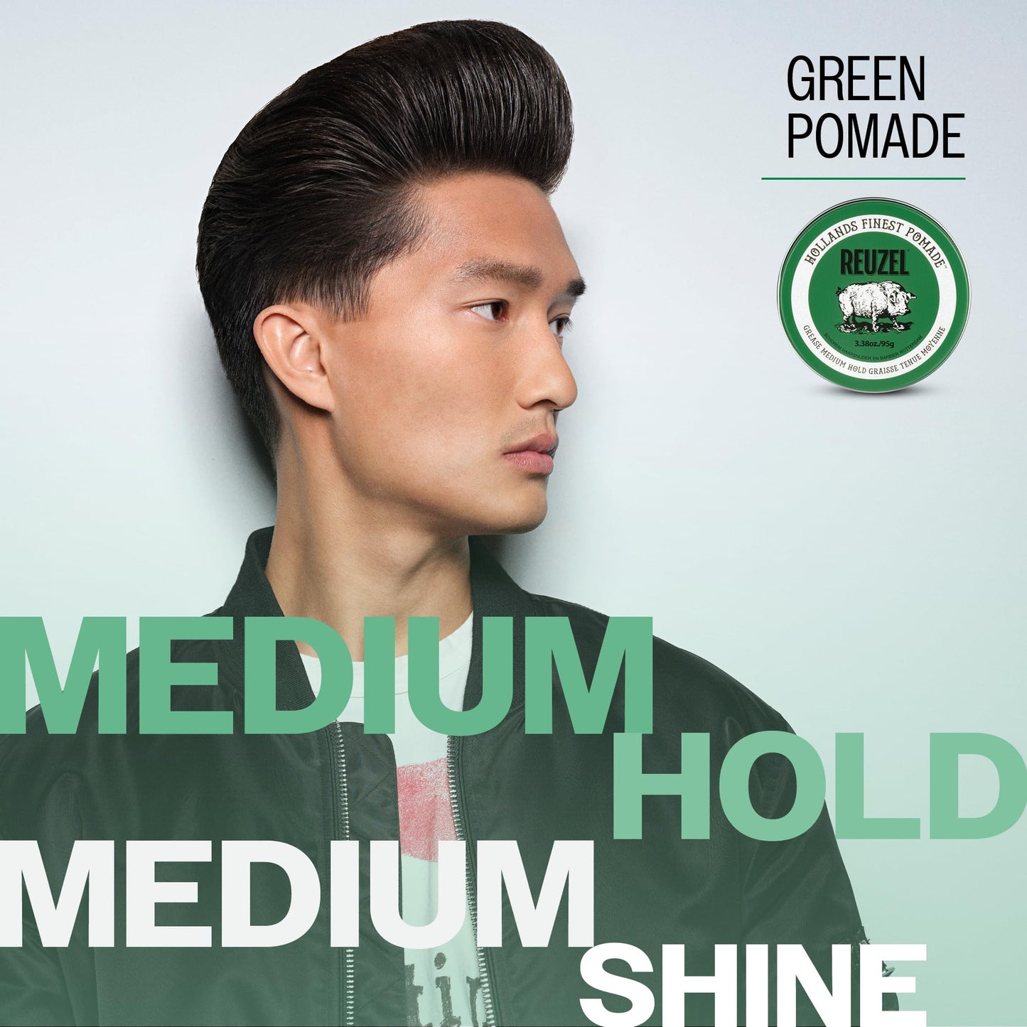 REUZEL Green Grease Pomade, Medium All Day Hold, Oil-Based Styling Wax, Medium Shine, Easy To Wash Out, For All Hair Types