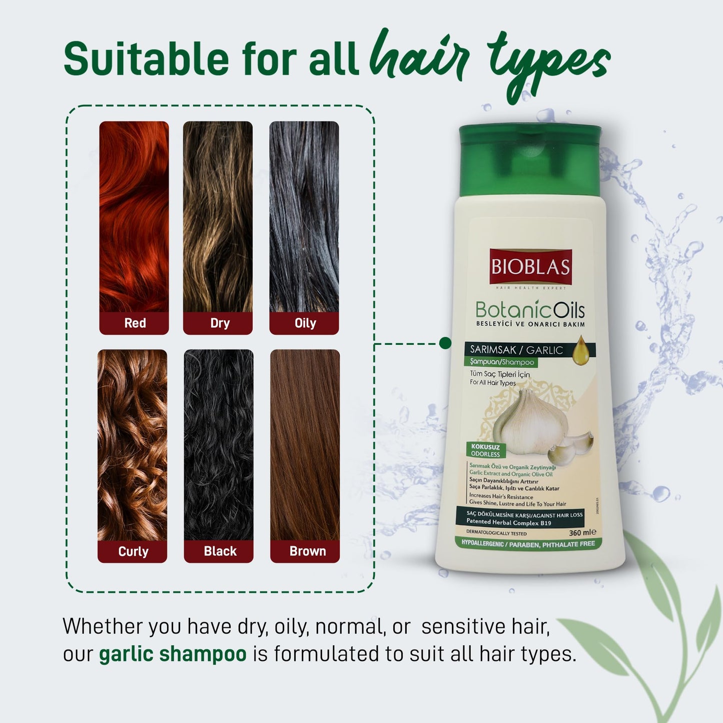 Bioblas Garlic Shampoo - Odorless & Unscented Hair Growth Formula for Men & Women - Clarifying Treatment to Cleanse Roots & Scalp - Hair Thickening & Anti-Thinning Solution (2 Pack)