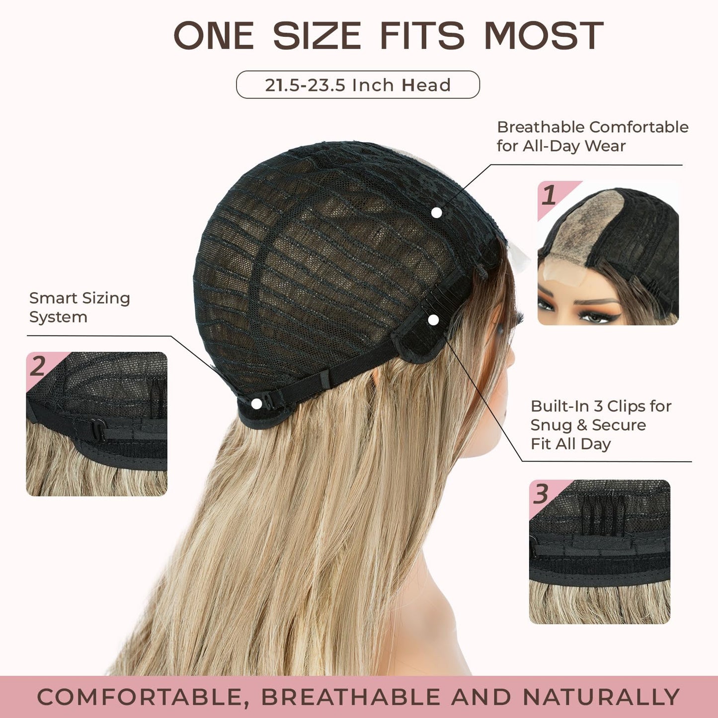Long Wavy Wig for Women, 26 Inch Synthetic Lace Hairline Ombre Blonde Wigs, Natural-Looking Secure Fit, Soft Heat Resistant Fiber