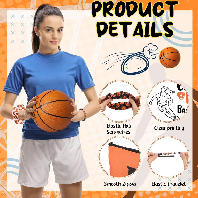 Baderke 60 Pcs Basketball Team Gifts for Women Basketball Party Favors Include Cosmetic Bags Makeup Mirror Hair Scrunchies Detangler Brush Bracelets for Women Players Sports Team Accessories