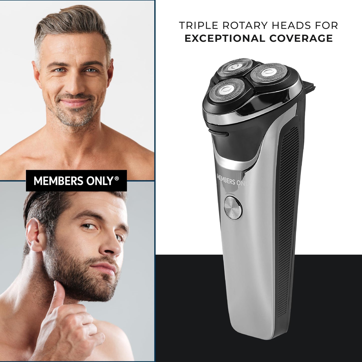 Members Only Foil Shaver, Lithium Metallic Cordless 2 Blade Electric Shaver, Precision Contouring, Pop-up Trimmer, LED Display, Waterproof Design (IPX6), USB Rechargeable