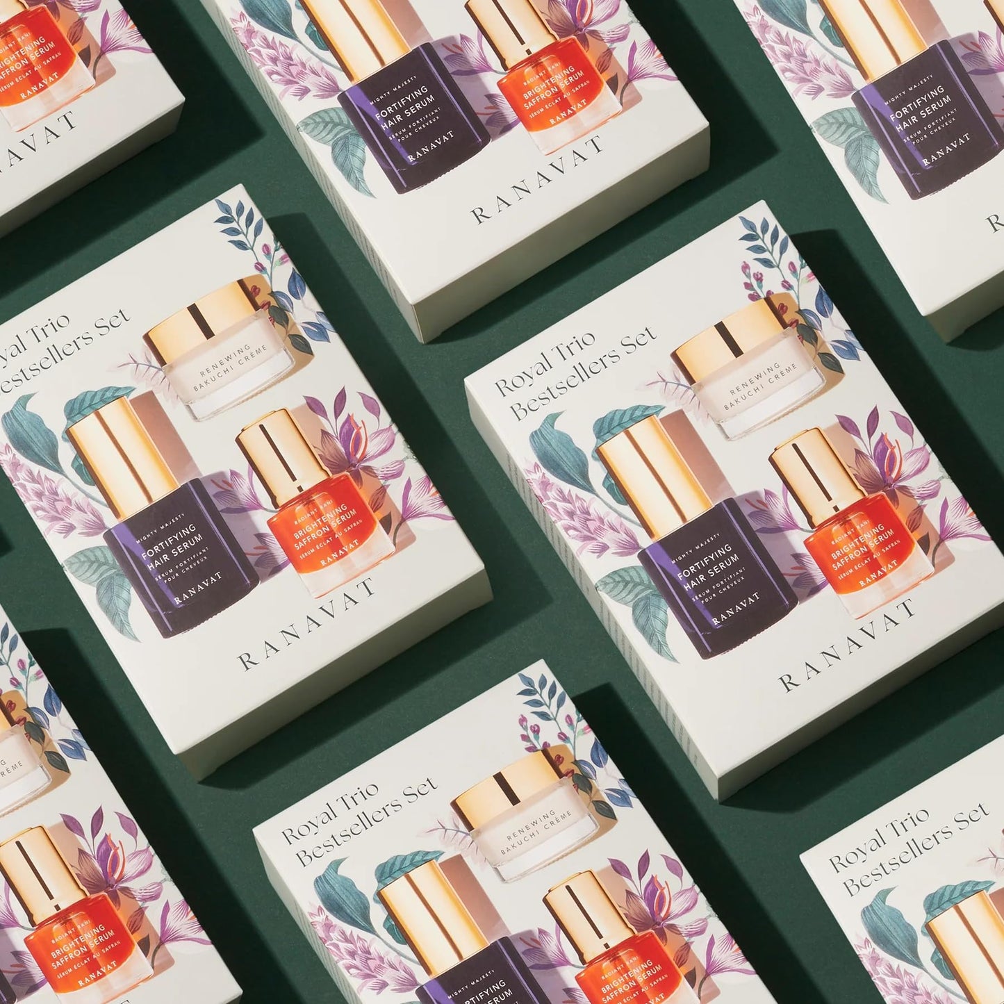 RANAVAT Royal Trio Travel Size Gift Set - Set Includes Brightening Saffron Face Serum, Renewing Bakuchi Face Cream & Fortifying Hair Serum - Clinically Tested Vegan Skincare & Haircare (3 Count)