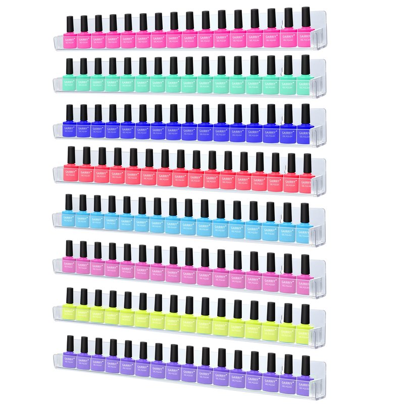 trophable 8 Pack Nail Polish Rack Wall Mounted Shelf with Removable Anti-Slip End Inserts, Clear Acrylic Nail Polish Organizer Wall Rack Display 128 Bottles…