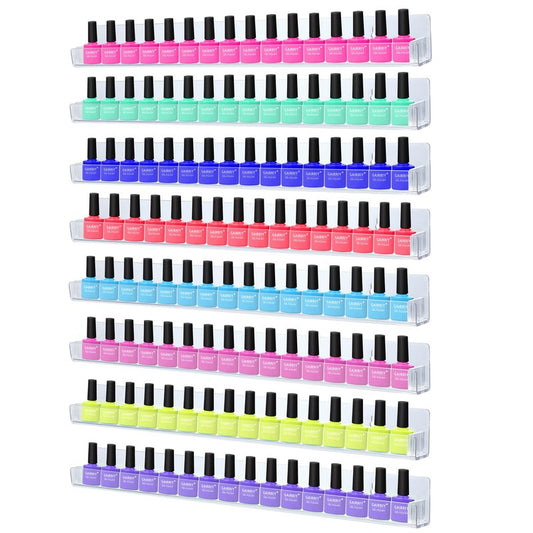 trophable 8 Pack Nail Polish Rack Wall Mounted Shelf with Removable Anti-Slip End Inserts, Clear Acrylic Nail Polish Organizer Wall Rack Display 128 Bottles…