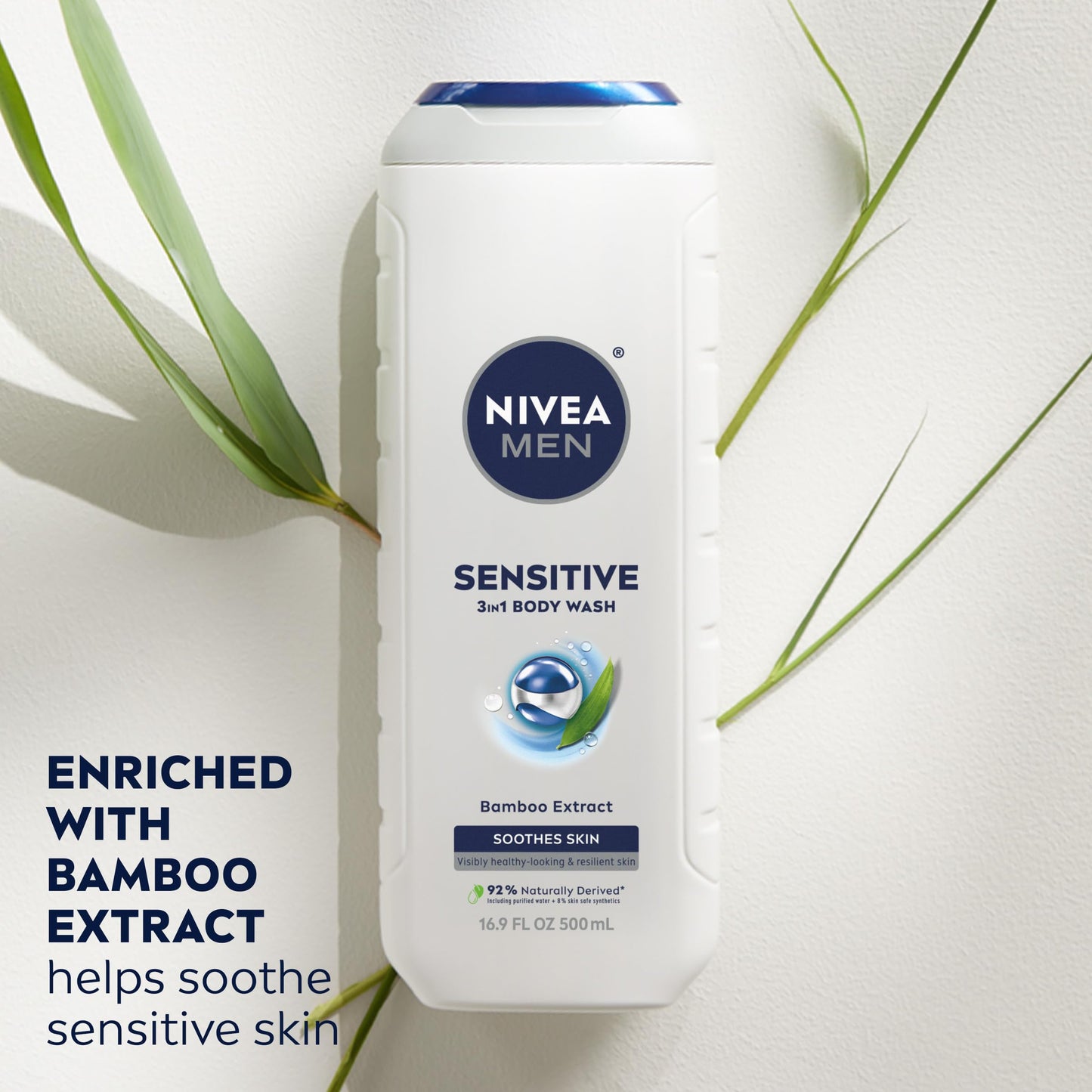 NIVEA MEN Sensitive Body Wash with Bamboo Extract, Moisturizing Body Wash for Sensitive Skin
