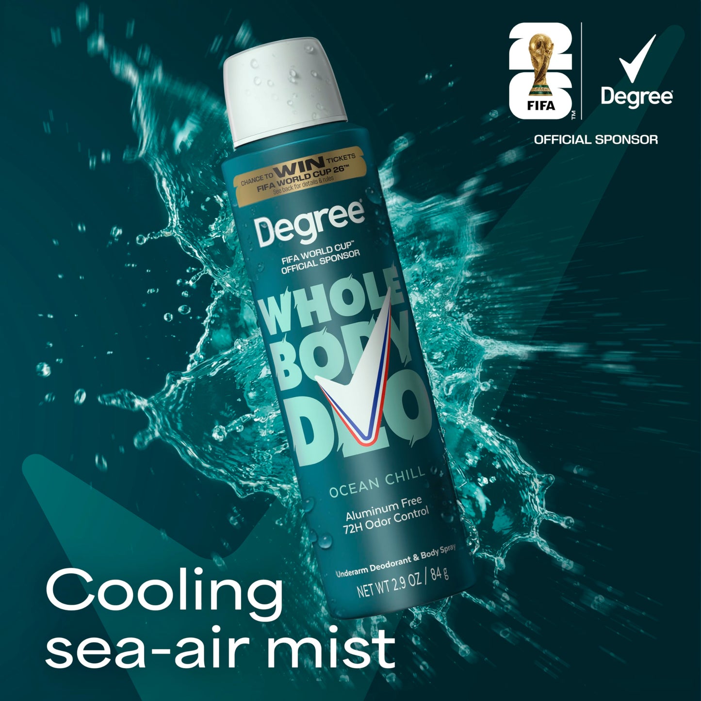Degree Men Whole Body Deodorant Spray Ocean Chill Scent, Aluminum Free 72H Odor Protection 2.9 FO