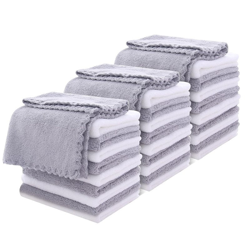Moonqueen Microfiber Face Towels - Soft Makeup Remover Cloths | 30 Pack, White-Grey