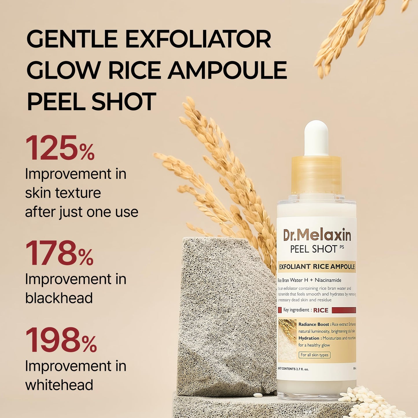 Dr.Melaxin Body & Face Peel Shot Duo Glow Rice Peeling Ampoule Kojic Acid & Turmeric spray