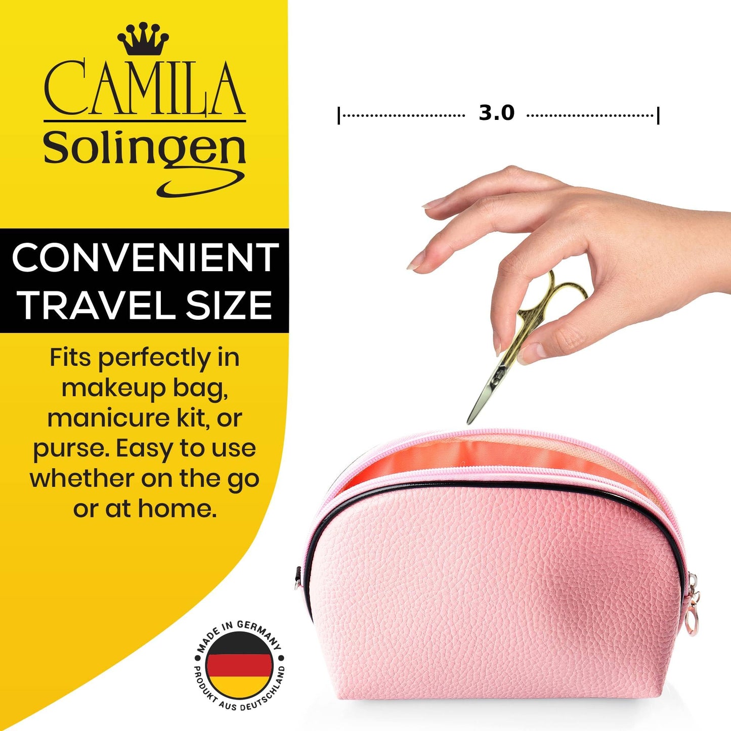 Camila Solingen CS01 Safety Tip Baby Nail Scissors for Manicure and Pedicure, Hypoallergenic Gold Plated Grooming Scissors for Toddler Nail Care, Made of Carbon Steel in Solingen, Germany