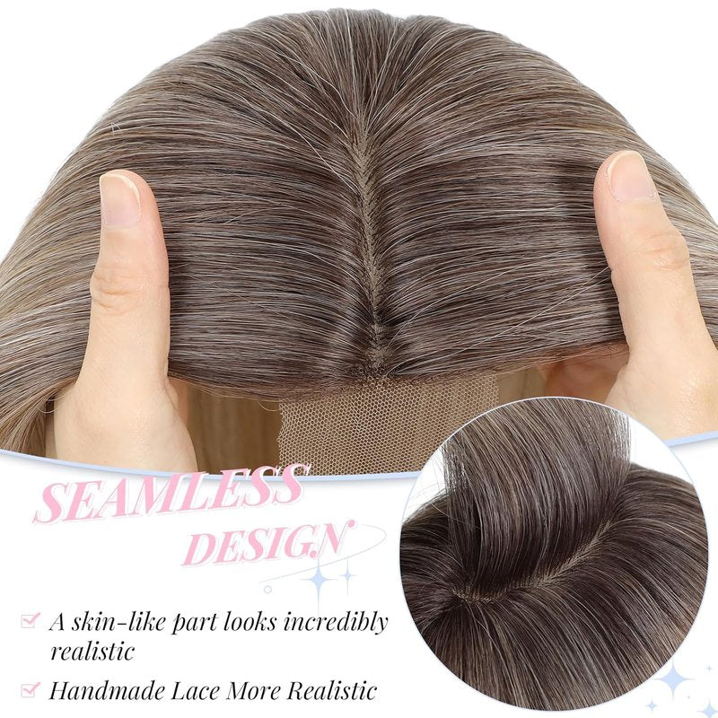 Molefi Hair Toppers for Women - 18" Long Layered Synthetic Wiglets | Volume Boosting, Large Base 6.5"x6.5" (Mix Blonde/Dark Root)