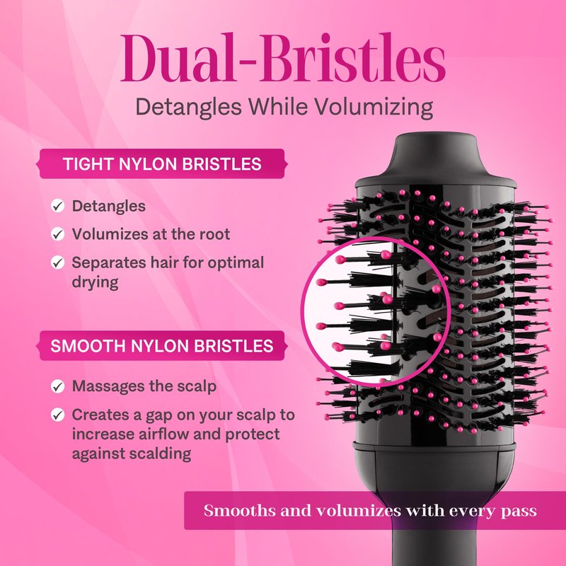 Asani Hair Dryer Brush - 4-in-1 Blow Dryer with Comb, Curling & Hot Hair Straightener Brush - Round Blowout Straightening Brush with Anti-frizz Ceramic Titanium Barrel for All Hair Types (120V)