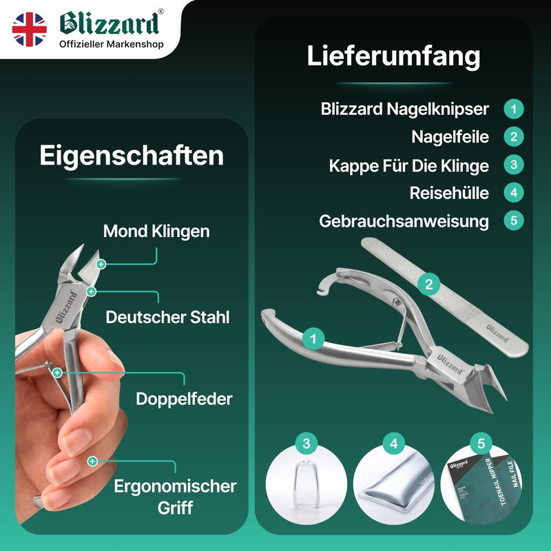 Blizzard Toenail Clippers - Podiatrist Toe Nail Clippers for Thick Nails for Seniors - German Forged Nail Cutter - Heavy Duty Nail Clippers for Men with Toenail File - 5.5" Moon Head, Double Spring