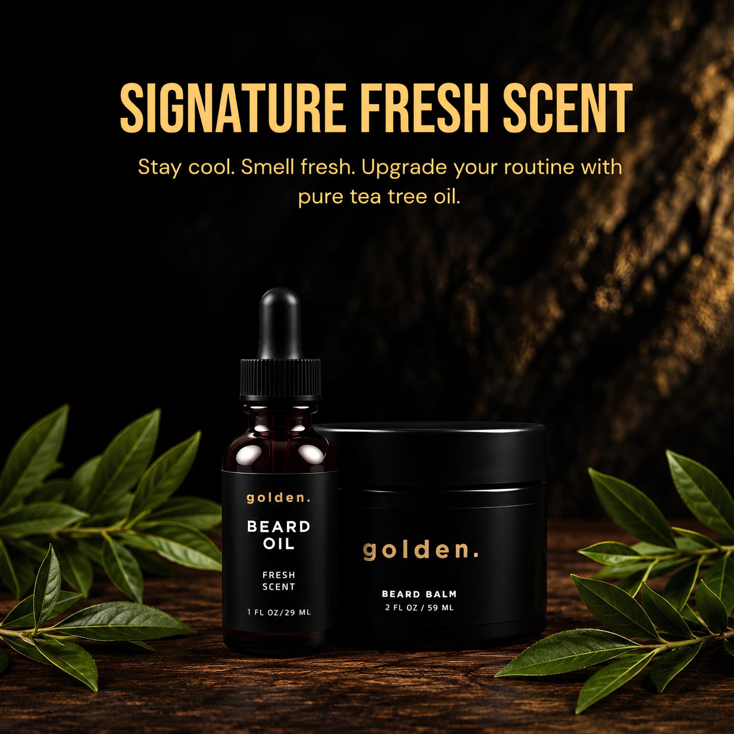 Golden Grooming Beard Bundle for Black Men - Natural Growth Kit with 2oz Balm & 1oz Oil - Shea Butter Conditioner - Fresh (Regular)