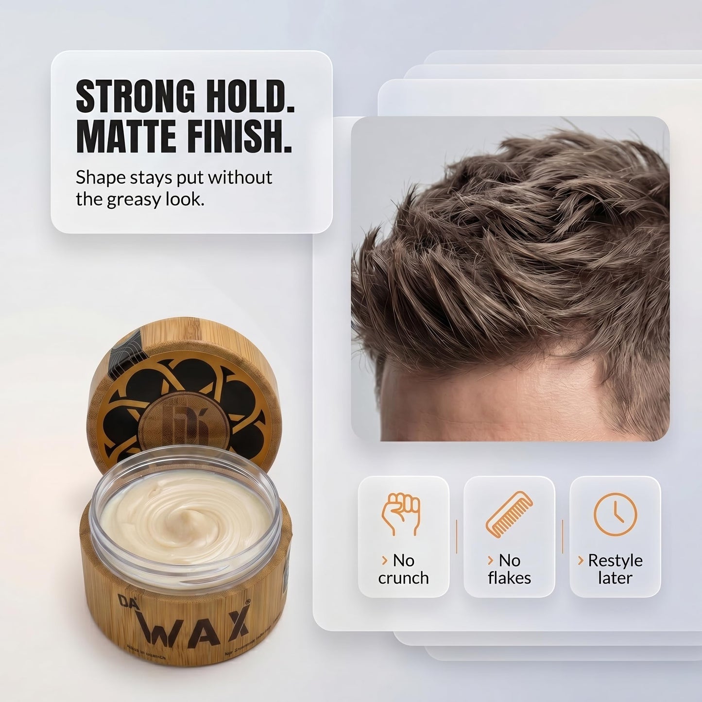 Da Dude Hair Wax for Men – Strong Hold, Matte Finish, Non-Greasy and Long-Lasting hair styling wax 3.38 oz