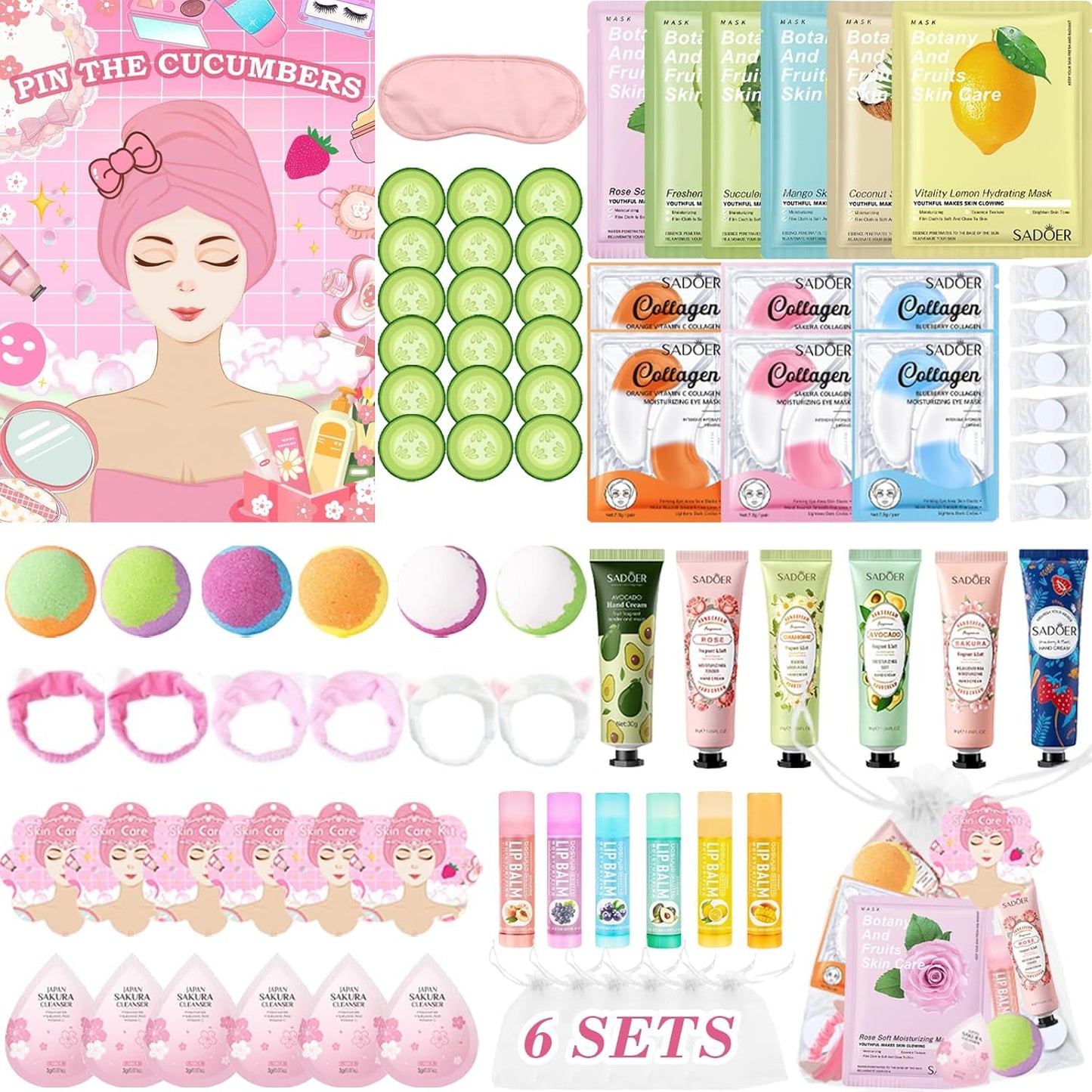 Spa Party Supplies - 68PCS Essentials Set with Hand Cream, Lip Balm & Foot Bath Bombs | Perfect for Birthday & Sleepover Events