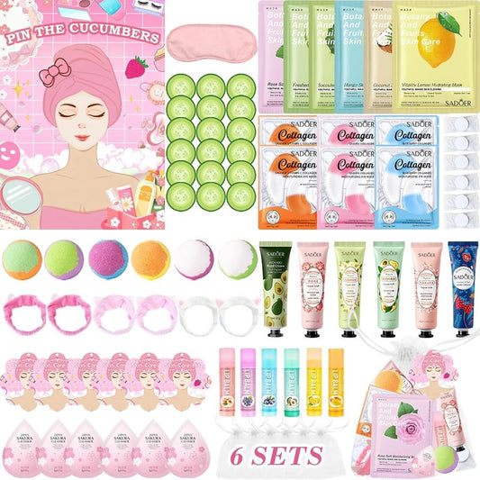Spa Party Supplies - 68PCS Essentials Set with Hand Cream, Lip Balm & Foot Bath Bombs | Perfect for Birthday & Sleepover Events