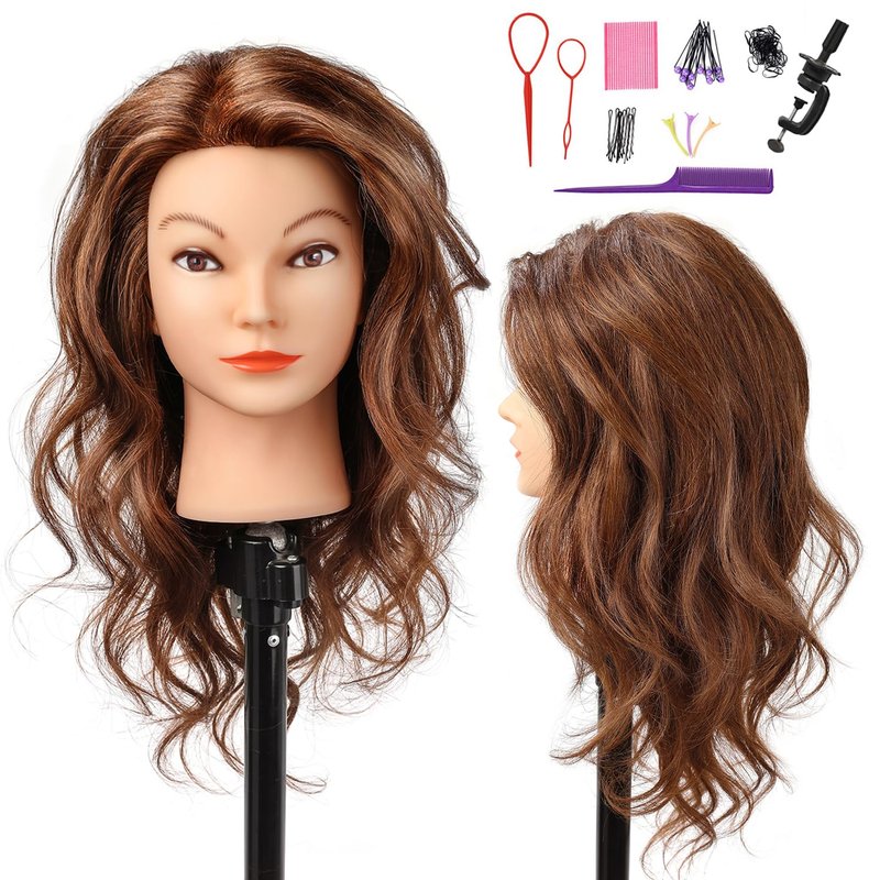 SOPHIRE 20-22 Inch Real Human Hair Mannequin Head - Hairdressers' Training & Cosmetology Doll | Dark Brown